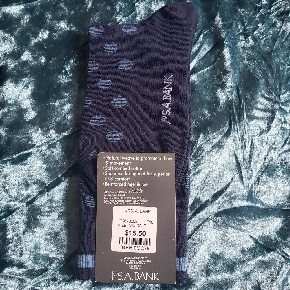 NWT Jos. A. Bank Lot of 3 Pairs of Mid-Calf Socks Sz. 8-12 Polka Dots/Moon/Wolf